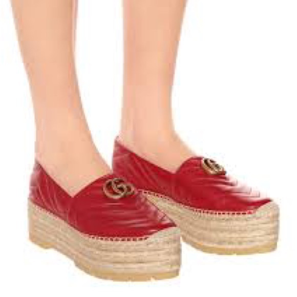 Gucci Red Matelassé Leather GG Marmont Pilar Platform Espadrille Flats size 40 - Picture 9 of 9